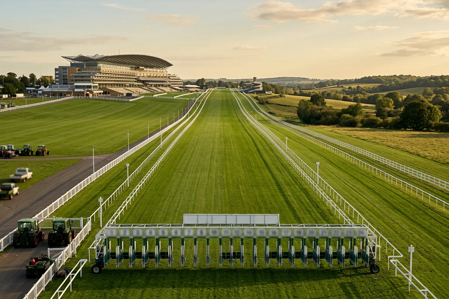 Ascot straight course from starting stalls showing the uphill finish to the grandstand