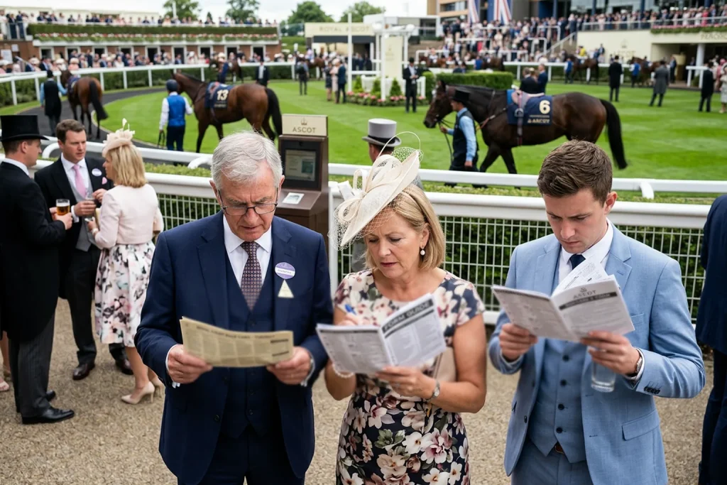 Punters studying racecards at Ascot