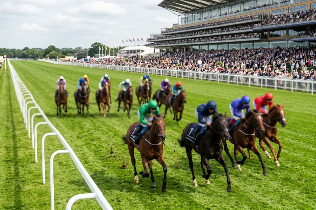 Horses racing on Ascot straight course