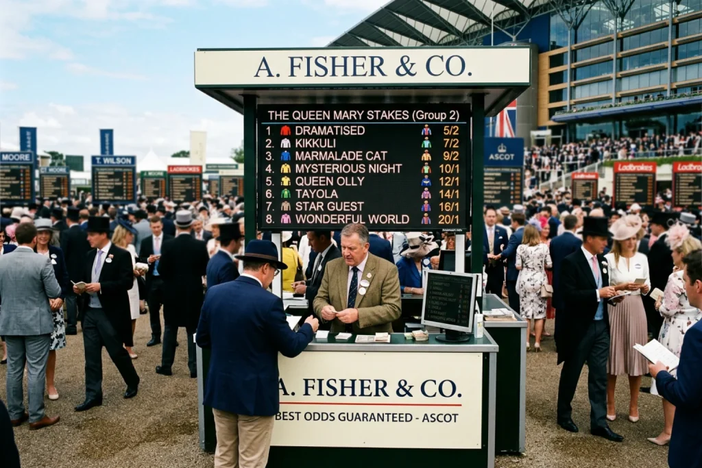 Bookmaker board showing odds at Ascot Racecourse