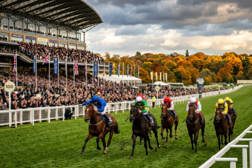 British Champions Day racing action at Ascot in October