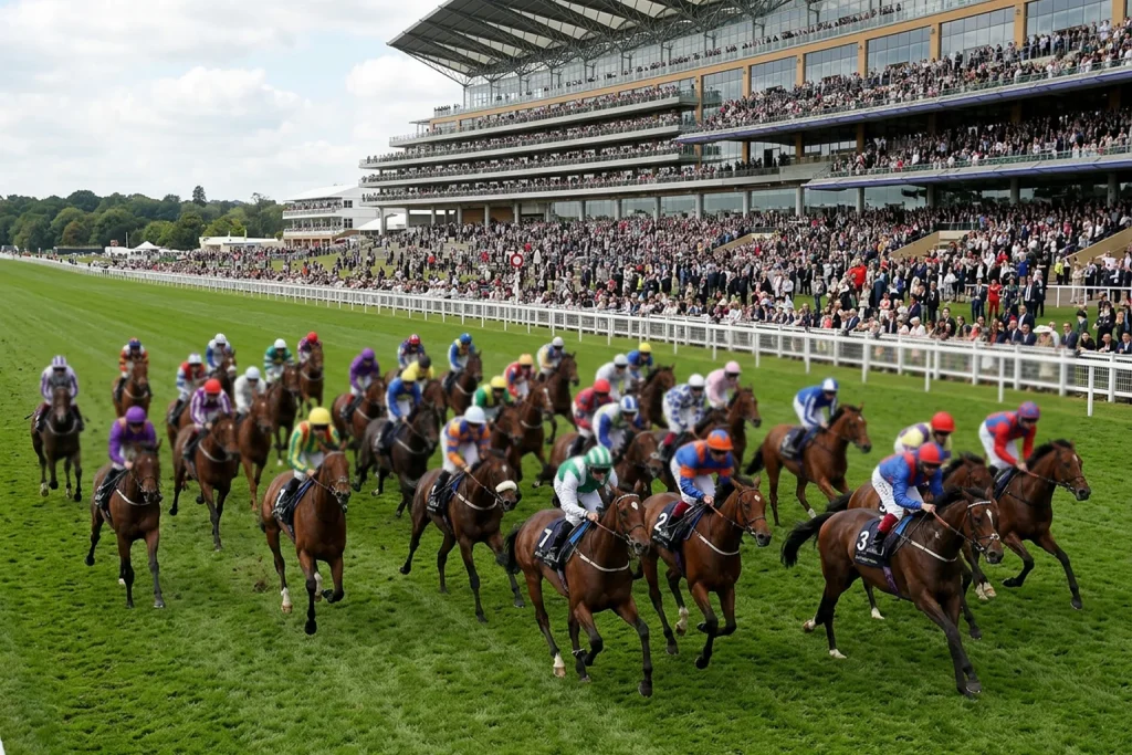 Large field of horses racing at Ascot