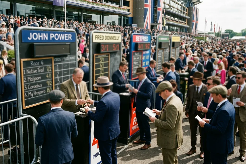 Bookmakers in the betting ring at Ascot Racecourse